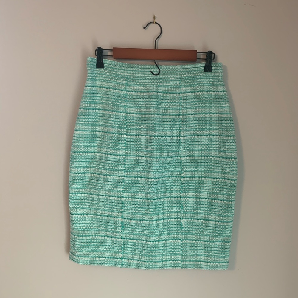 Kay Unger Green Tweed Pencil Skirt